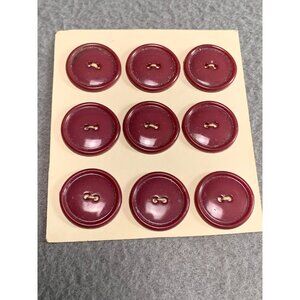 Vintage Red Plastic Buttons on Card - Set Of 9